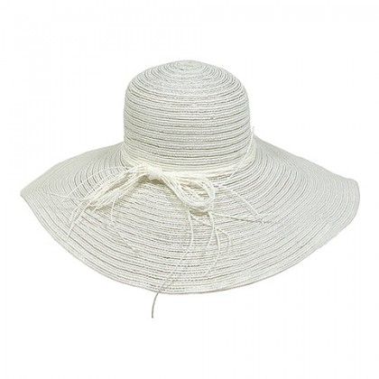 Hats – 12 PCS Straw Big Rim Hat - w/ Multi-String Bow - White - HT-SHA50203WT